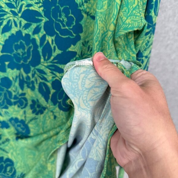 Susan Graver Womens Liquid Knit Floral Top Shirt Size 2X Green Blue Long Sleeve - Picture 7 of 11